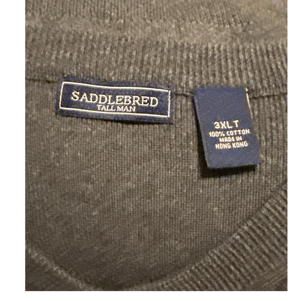 Saddlebred Tall‎ Man V Neck Sweater Vest Gray 3XLT 100% Cotton Ribbed Knit